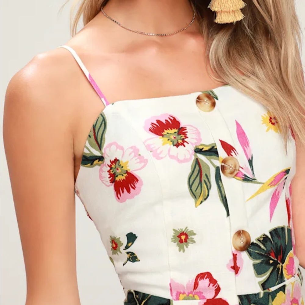J.O.A. Tropical Breeze White Floral Print Mini Dress, Size Medium - Picture 2 of 8